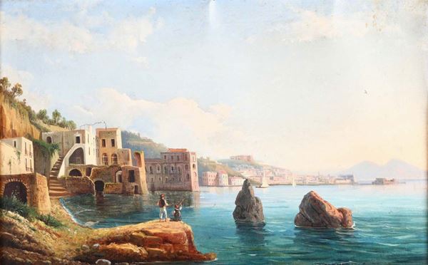Anonimo del XIX secolo Coppia di vedute marine napoletane