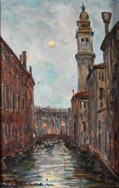 Berto Ferrari (1887 - 1965)canale a Venezia, Sera