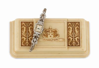 Hamilton, Cassa No. 2133546, Orologio da Donna, in Platino, con Bracciale in Brillanti e Chiusura...