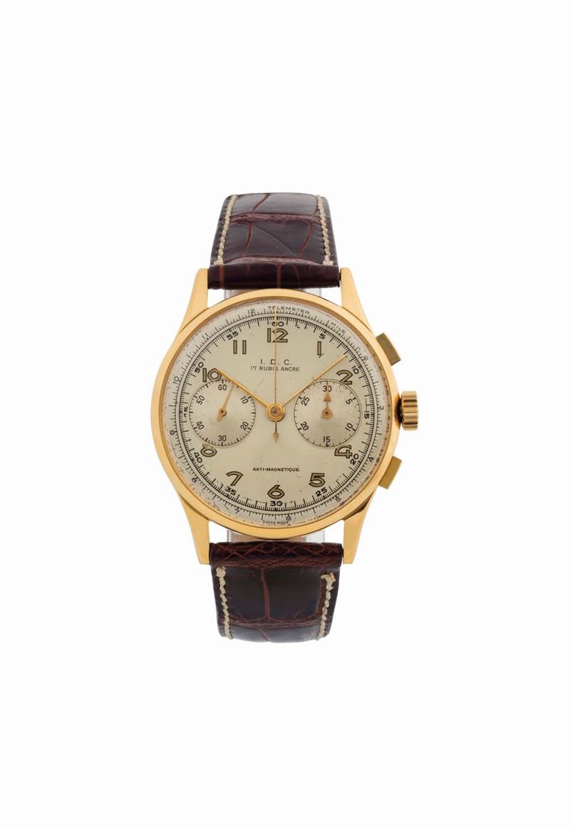 IDC, orologio da polso, cronografo, in acciaio e laminato oro. Realizzato nel 1960 circa  - Asta Orologi da Polso e da Tasca - Cambi Casa d'Aste