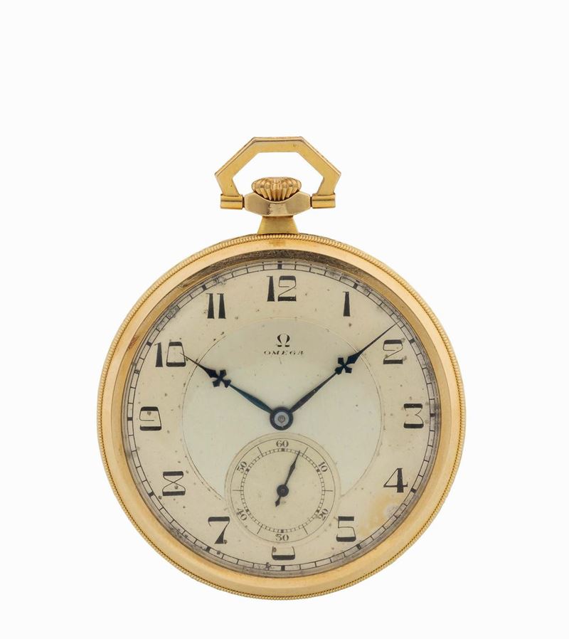 OMEGA, case No. 7587071, movement No. 7440317, 18K yellow gold, keyless, open face pocket watch. Made circa 1920 circa  - Auction Watches and Pocket Watches - Cambi Casa d'Aste