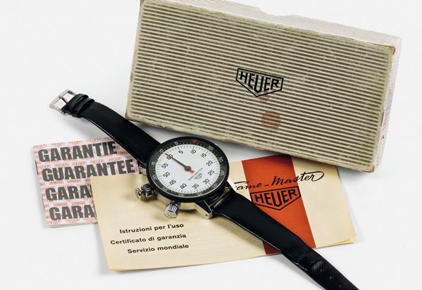 HEUER, GAME MASTER, raro cronografo sportivo. Accompagnato dalla scatola originale, Garanzia e istruzioni. Realizzato nel 1970 circa