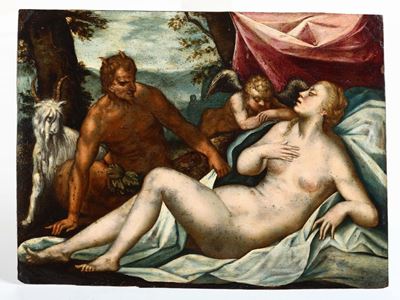 Scuola del XVII Secoloscena di Nudo con Satiro