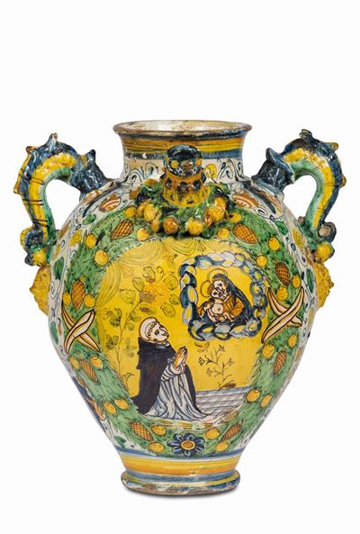 Orciolo, Grande, Biansato Montelupo, Bottega della Fine del '500 ( Circa 1570-1590 )