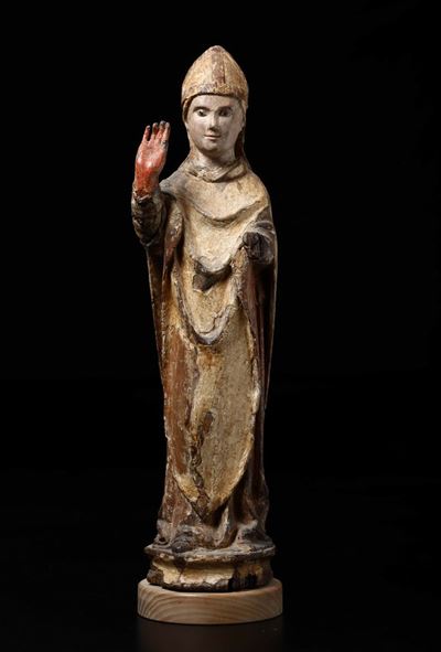 Santo Vescovo Scolpito in Legno con Tracce di Policromia. Scultore Umbro-abruzzese della Seconda ...