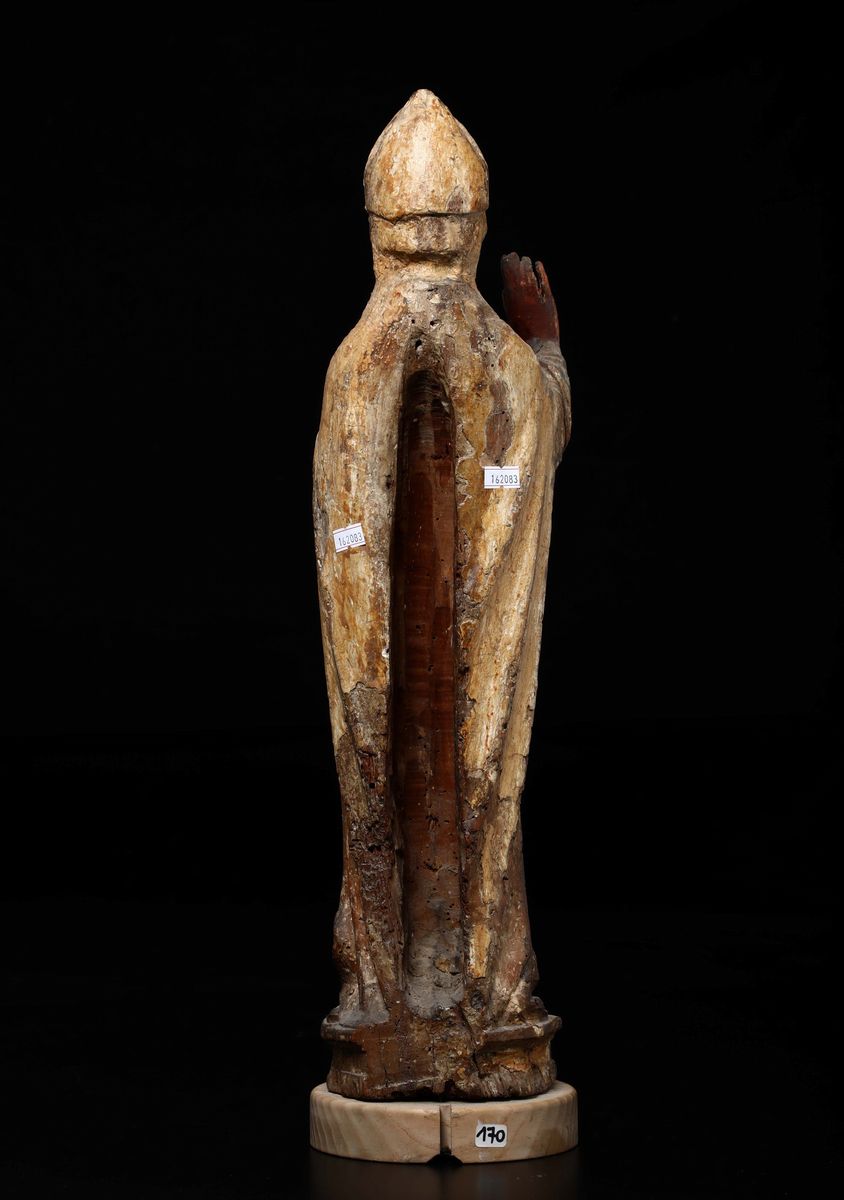 Santo Vescovo Scolpito in Legno con Tracce di Policromia. Scultore Umbro-abruzzese della Seconda ...