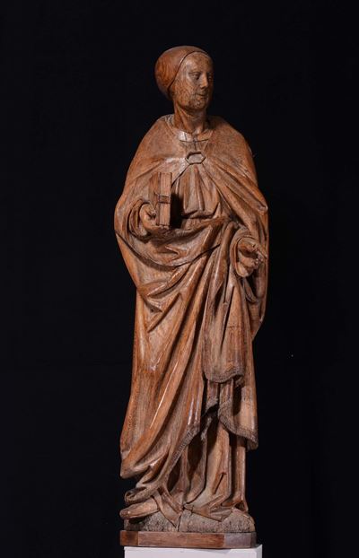 Scultura in Legno di Quercia Rappresentante Santa, Scuola Tedesca del XVI Secolo