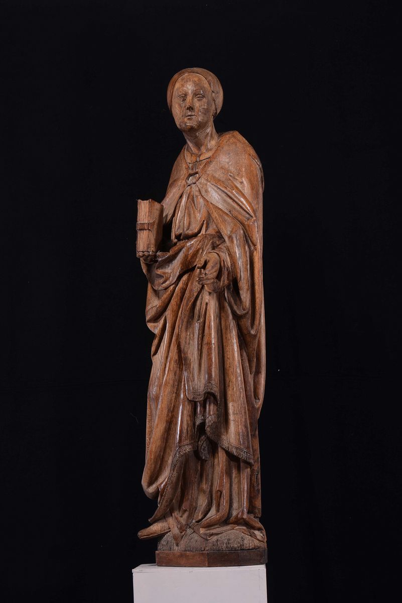 Scultura in Legno di Quercia Rappresentante Santa, Scuola Tedesca del XVI Secolo