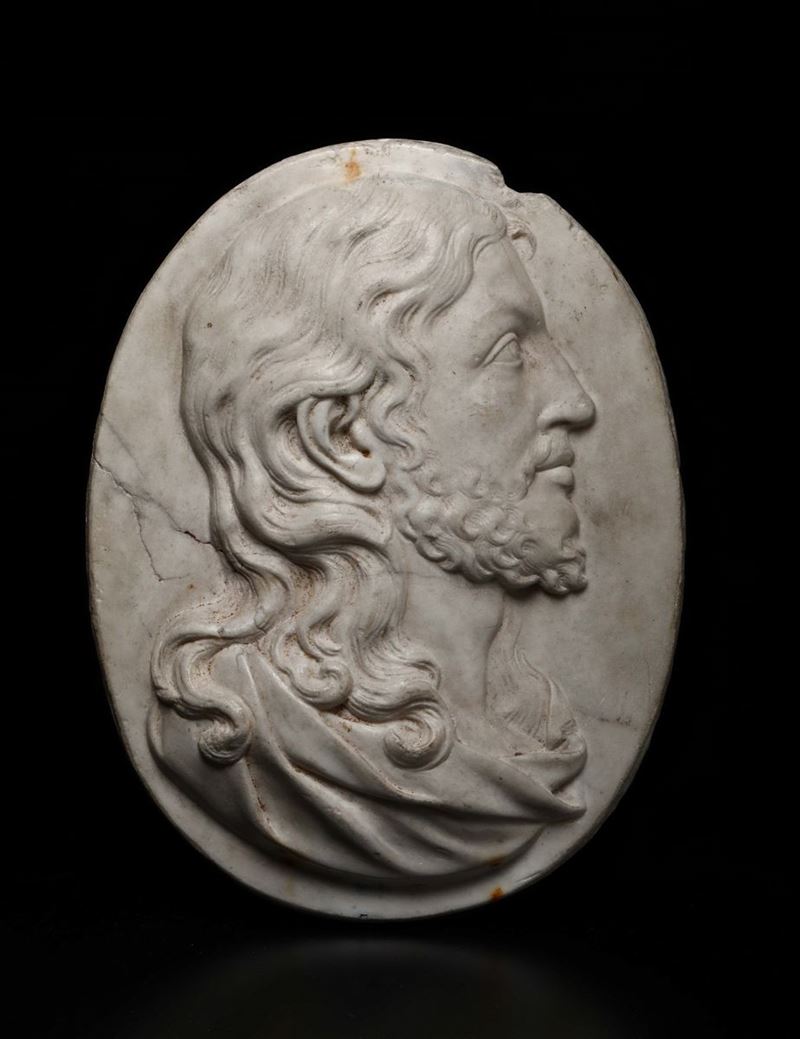 Profile of Christ. Oval high relief in white marble, Roman Baroque art from the 17th century  - Auction The Rooms of a Florentine Collection - II - Cambi Casa d'Aste