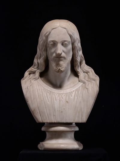 Busto di Redentore in Marmo Bianco. Scultore Neoclassico Toscano del XIX Secolo Prossimo a Lorenz...