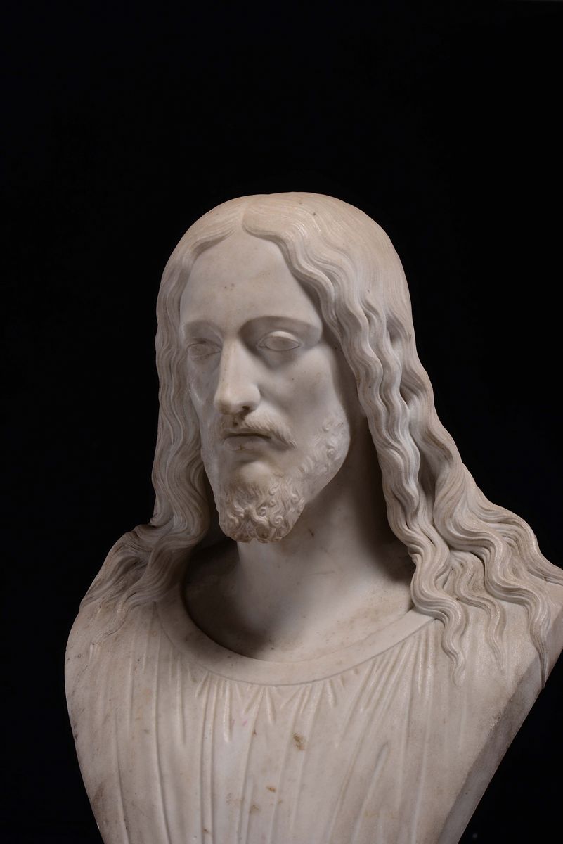 Busto di Redentore in Marmo Bianco. Scultore Neoclassico Toscano del XIX Secolo Prossimo a Lorenz...