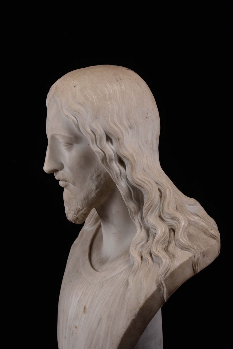 Busto di Redentore in Marmo Bianco. Scultore Neoclassico Toscano del XIX Secolo Prossimo a Lorenz...