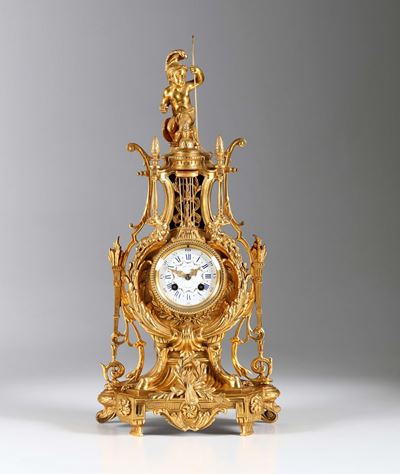 Pendola a Lira in Bronzo Dorato, Logret a Rennes,francia XIX Secolo