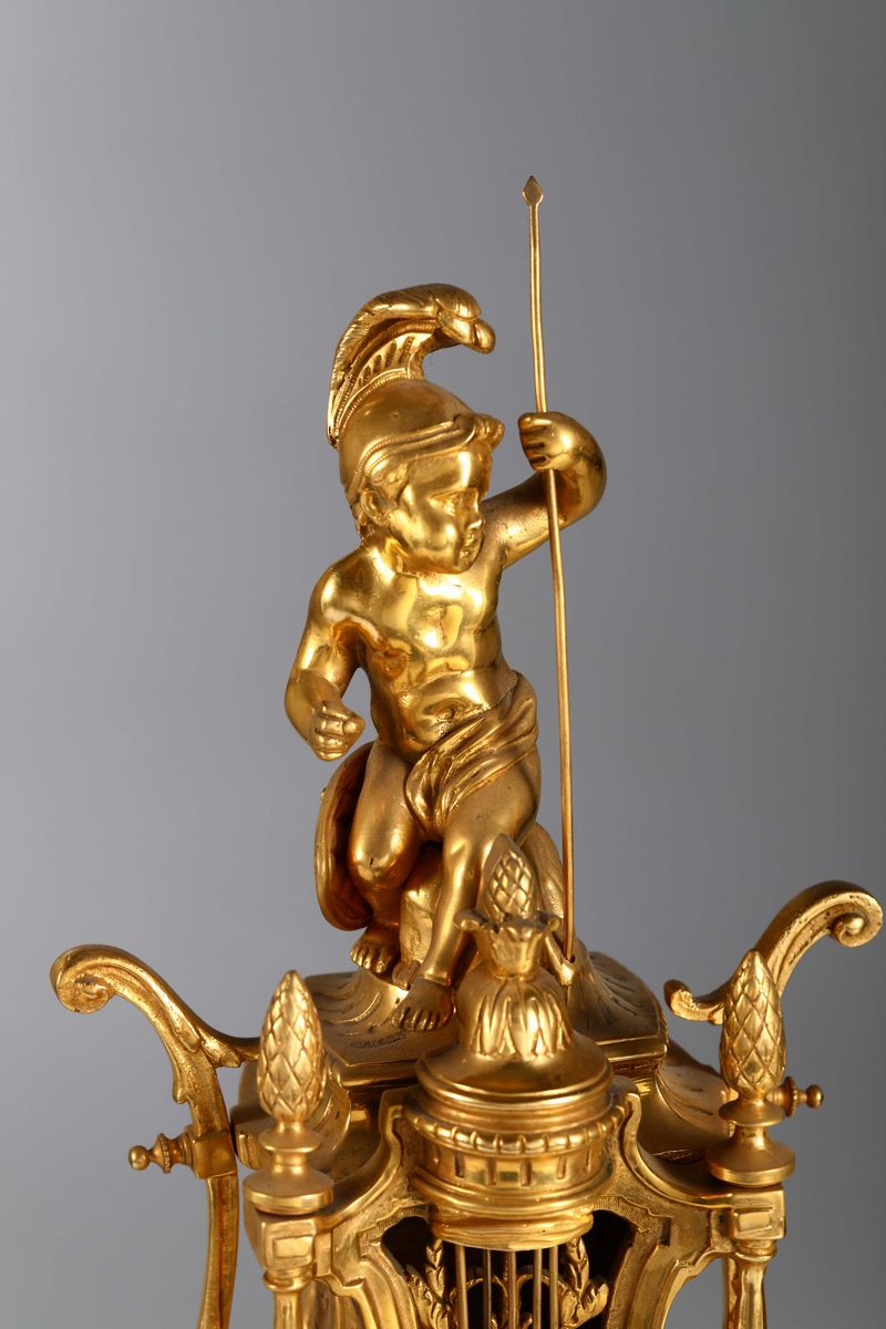 Pendola a Lira in Bronzo Dorato, Logret a Rennes,francia XIX Secolo