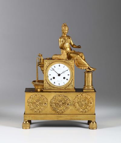 Pendola da Tavolo in Bronzo Dorato, Mazurier, Francia XIX Secolo