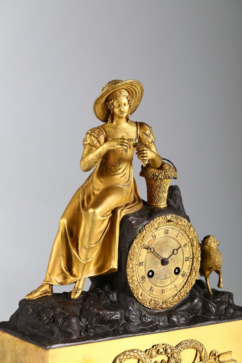 Pendola da Tavolo in Bronzo Dorato, Francia Carlo X