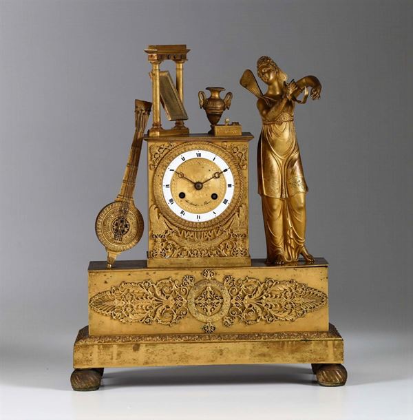 Pendola da tavolo in bronzo dorato, Berthoud a Paris, Francia XIX secolo