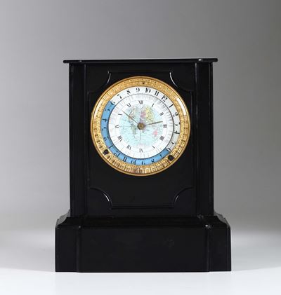 Pendola da Tavolo in Marmo Nero del Belgio, Francia Fine XIX Secolo