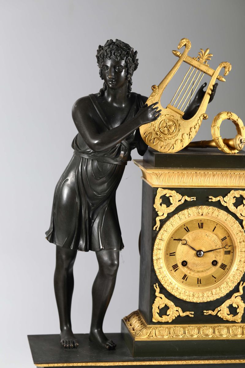 Grande Pendola da Tavolo in Bronzo Dorato e Brunito, Epiquet Jeune a Paris, XIX Secolo