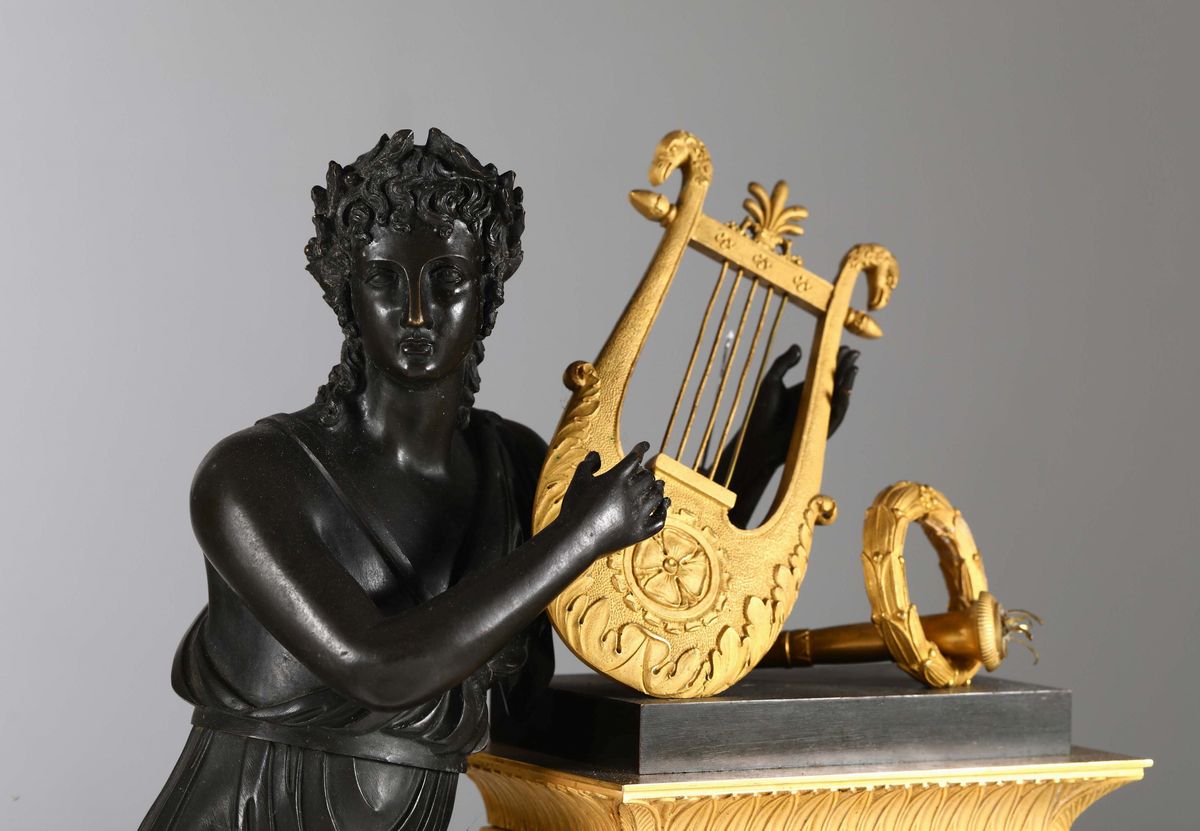 Grande Pendola da Tavolo in Bronzo Dorato e Brunito, Epiquet Jeune a Paris, XIX Secolo