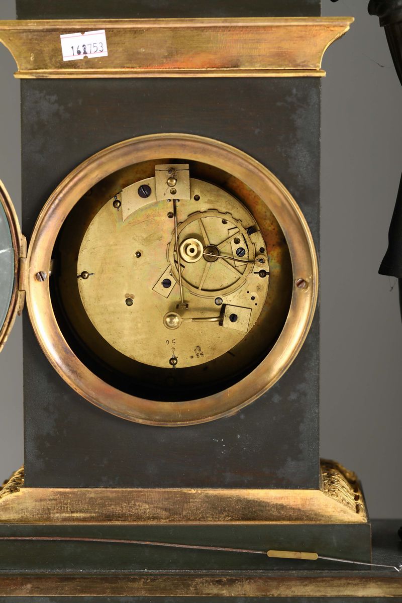 Grande Pendola da Tavolo in Bronzo Dorato e Brunito, Epiquet Jeune a Paris, XIX Secolo