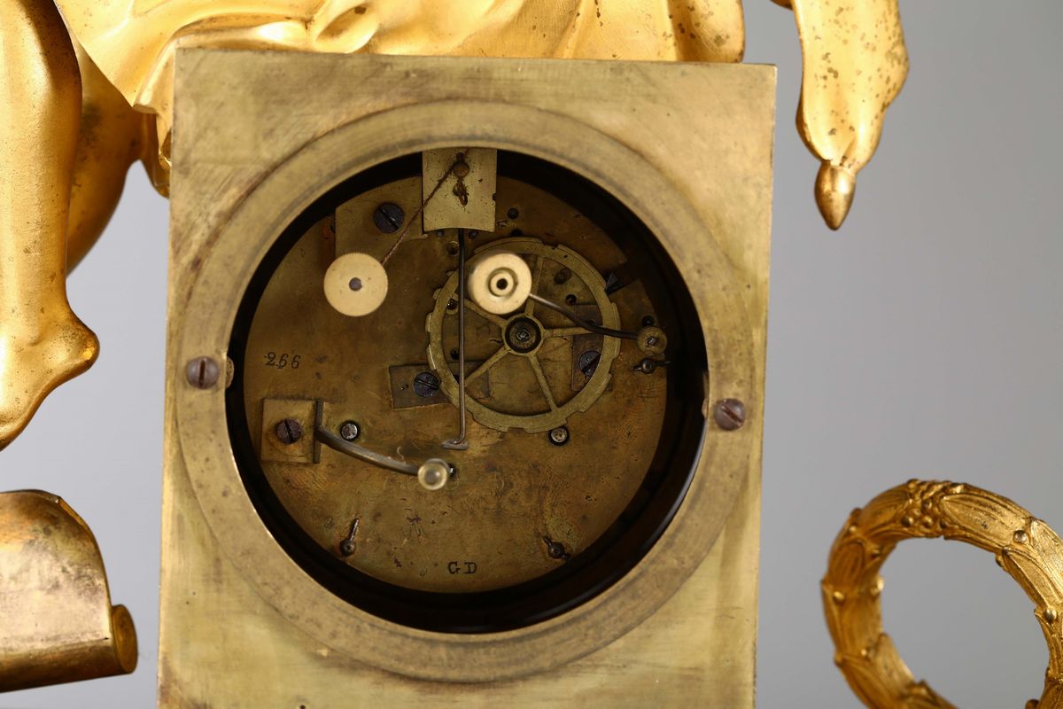 Pendola da Tavolo in Bronzo Dorato, Francia XIX Secolo