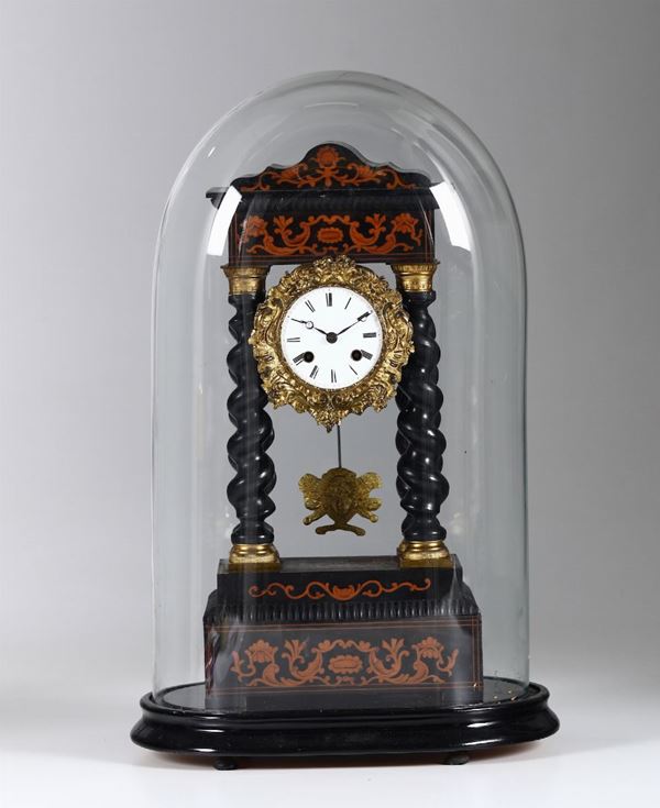 Orologio Carlo X in legno ebanizzato ed intarsiato, Francia metà XIX secolo