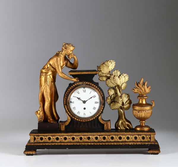 Pendola da tavolo in legno dorato e legno ebanizzato, Vienna XIX secolo