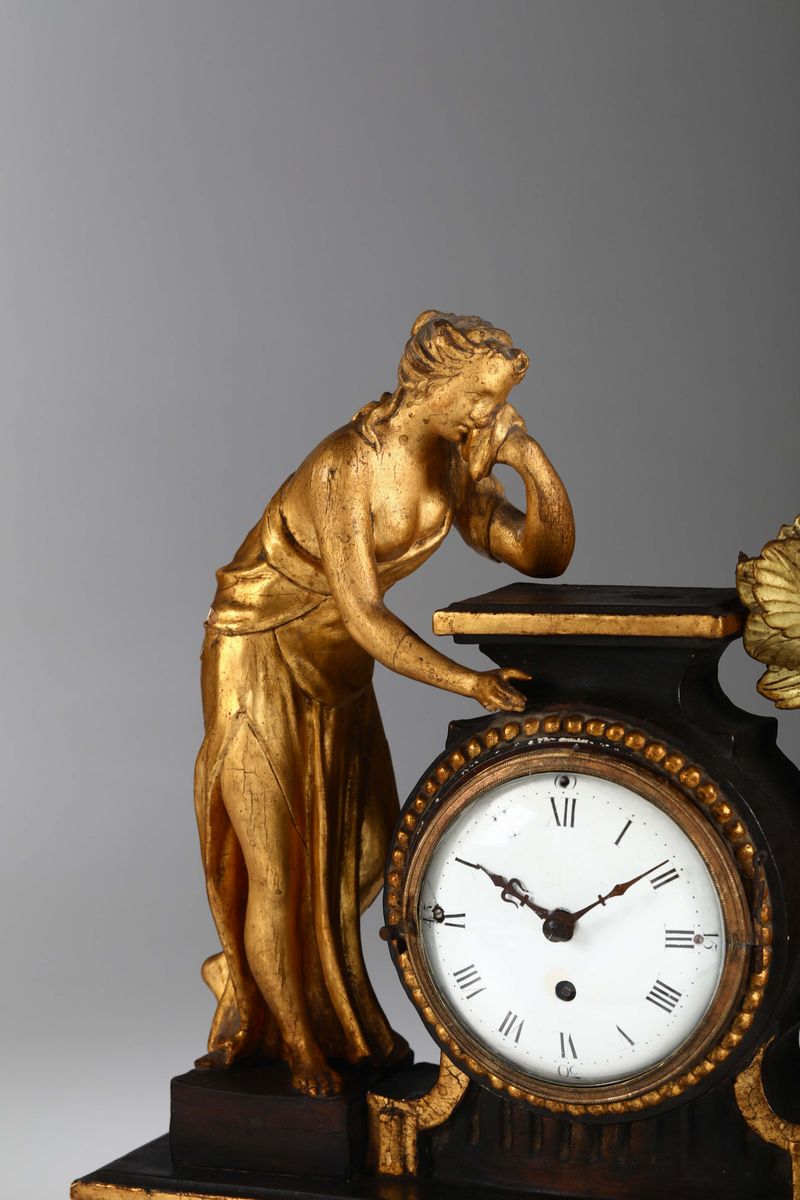 Pendola da Tavolo in Legno Dorato e Legno Ebanizzato, Vienna XIX Secolo