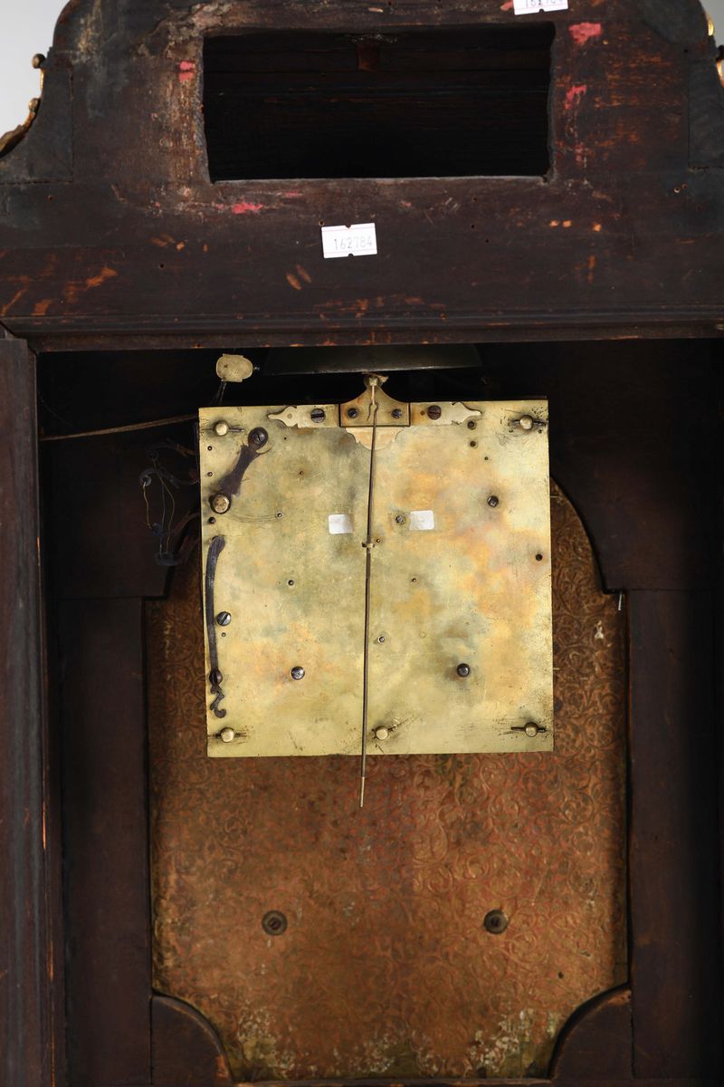 Pendola Romana con Cassa Impiallacciata in Noce, Palissandro e Legno Ebanizzato, Roma, XVIII Seco...