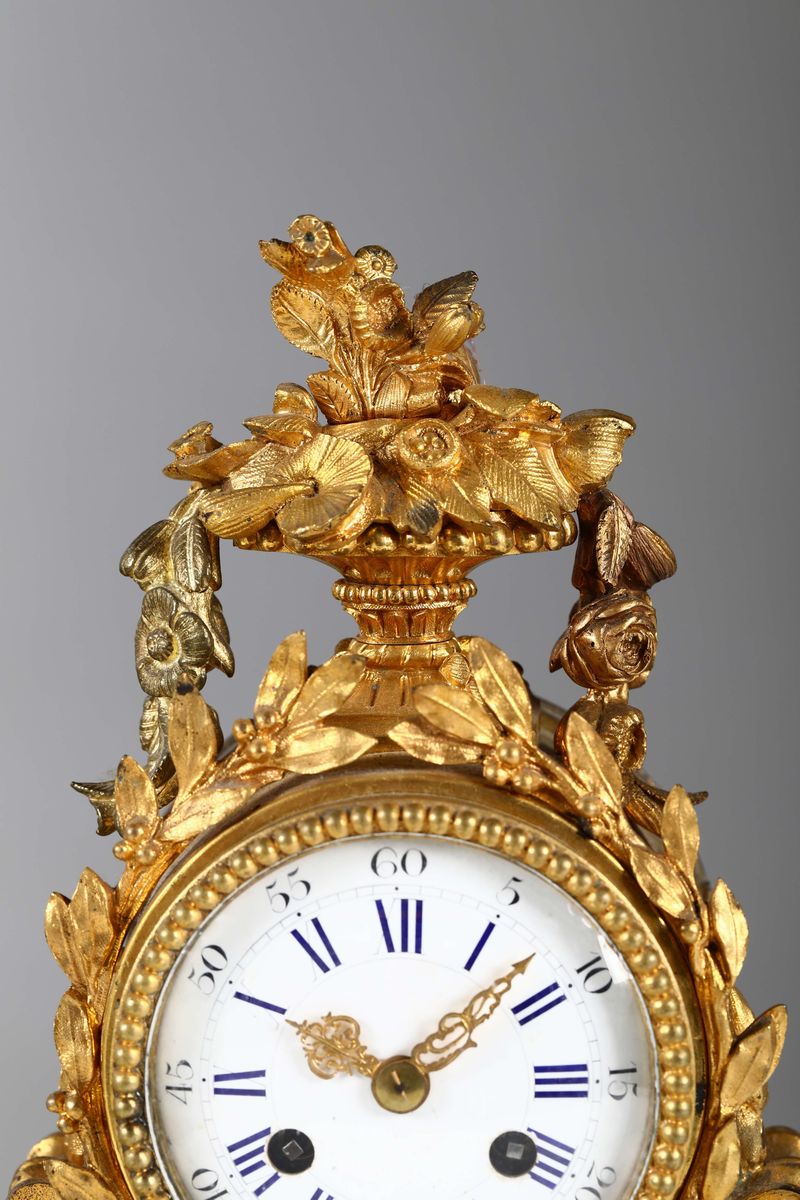 Pendola da Tavolo in Bronzo Dorato e Marmo Bianco, Francia XIX Secolo
