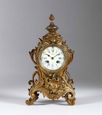 Pendola da Tavolo in Bronzo Dorato, J.mantel, Francia XX Secolo