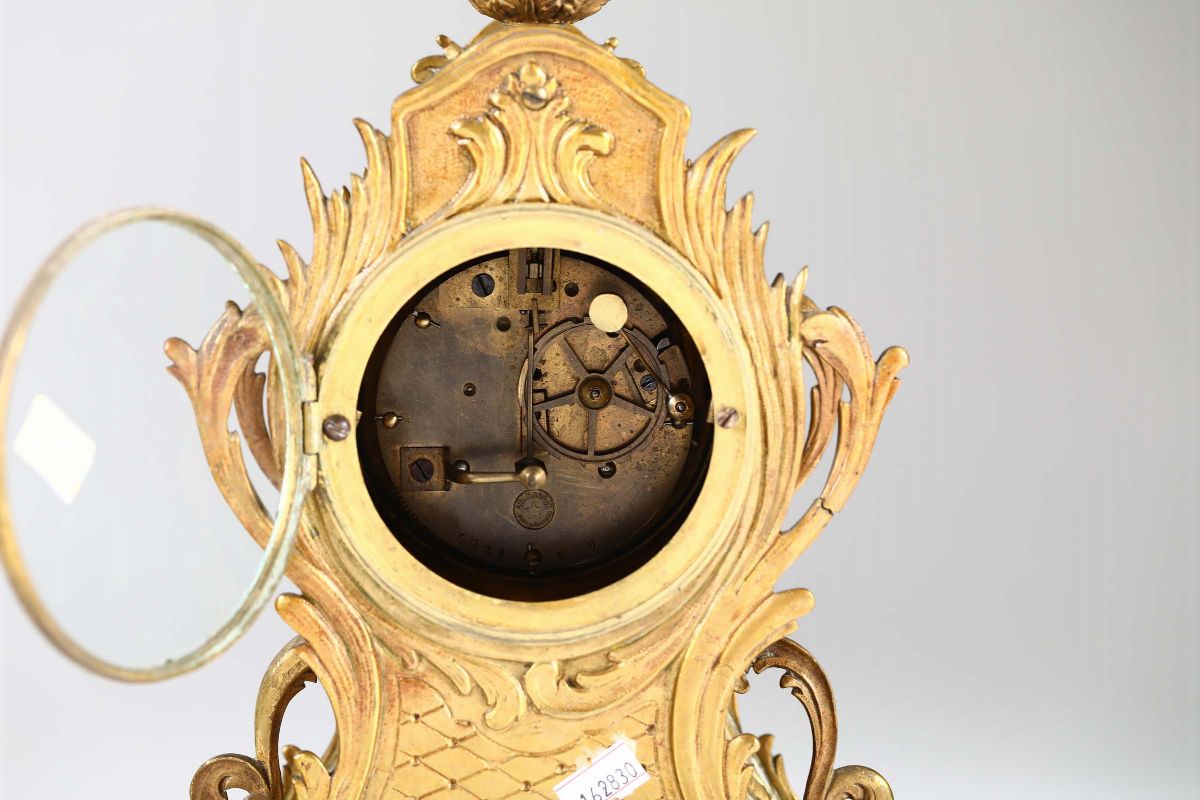 Pendola da Tavolo in Bronzo Dorato, J.mantel, Francia XX Secolo