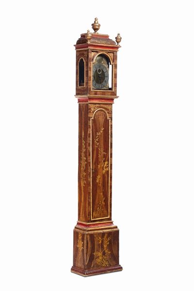 Orologio a Colonna Inglese Decorato con Cineserie. Firmato sul Quadrante Geo Clarke Leaden Hall S...