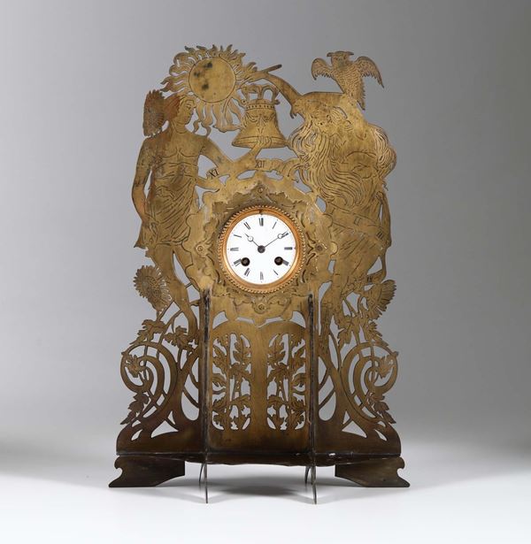 Originale orologio in ottone inciso a rappresentare il giorno e la notte, XIX-XX secolo