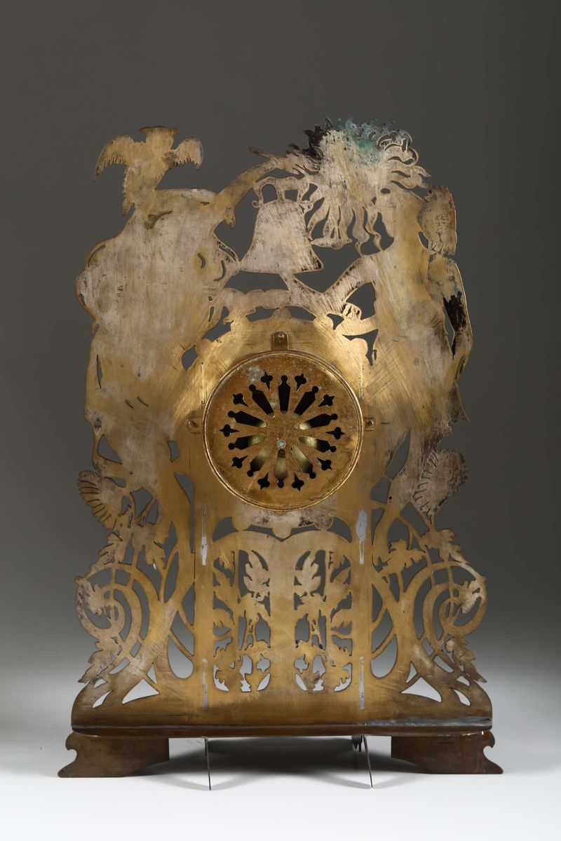 Originale Orologio in Ottone Inciso a Rappresentare il Giorno e la Notte, XIX-XX Secolo