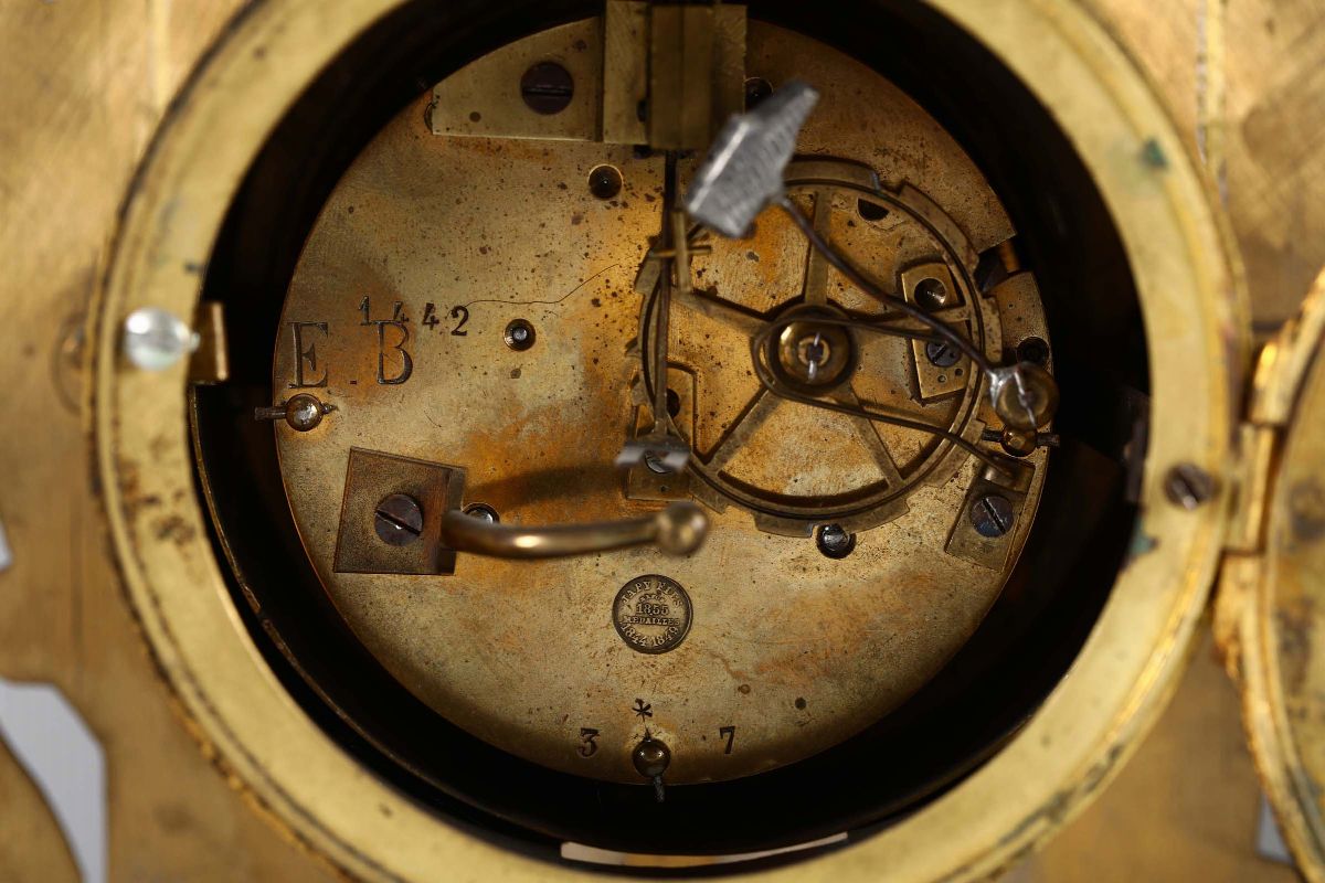 Originale Orologio in Ottone Inciso a Rappresentare il Giorno e la Notte, XIX-XX Secolo