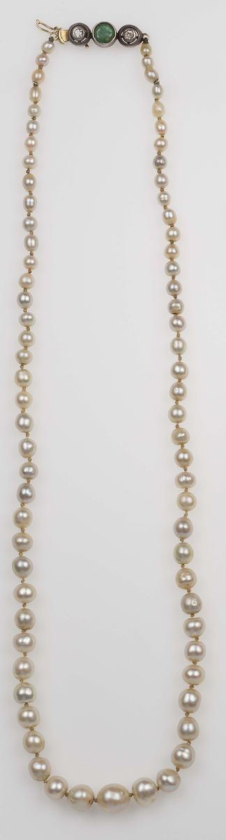 Natural pearl and emerald necklace  - Auction Fine Jewels - II - Cambi Casa d'Aste