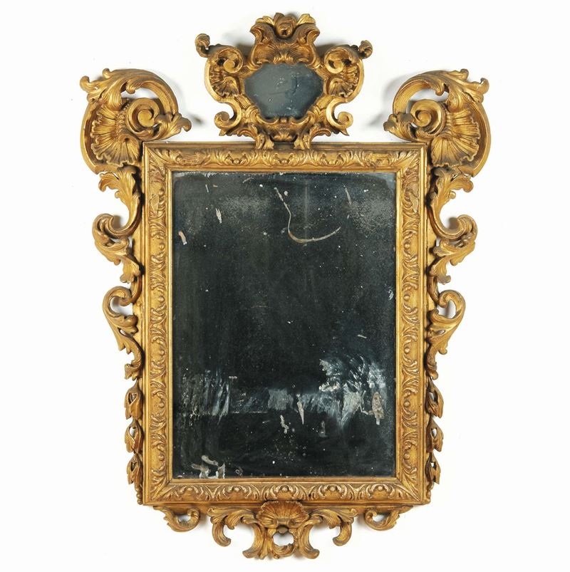Specchiera in legno intagliato e dorato, XVIII secolo  - Asta Antiquariato - II - Cambi Casa d'Aste