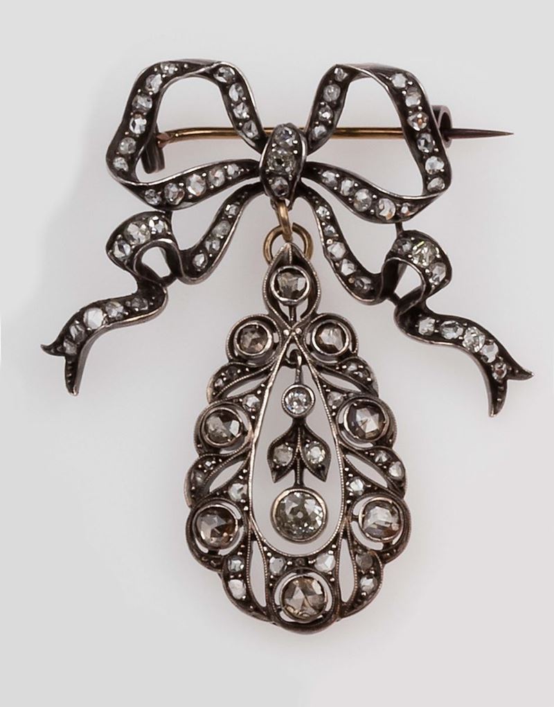 Old-cut diamond and silver brooch  - Auction Fine Jewels - II - Cambi Casa d'Aste