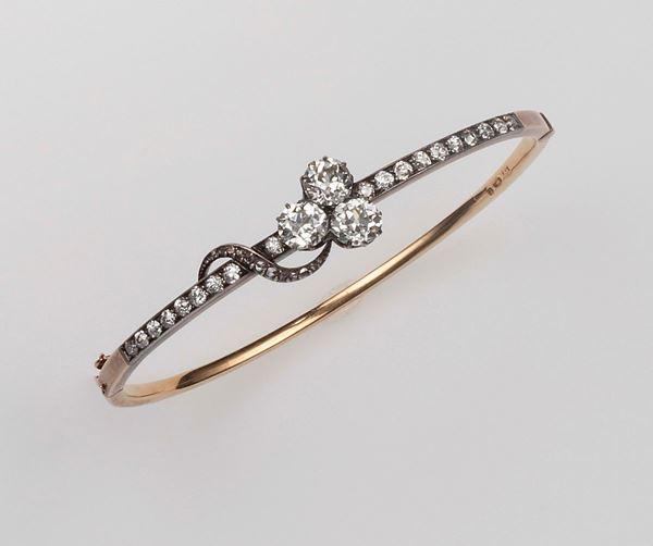 Old-cut diamond, gold and silver bangle