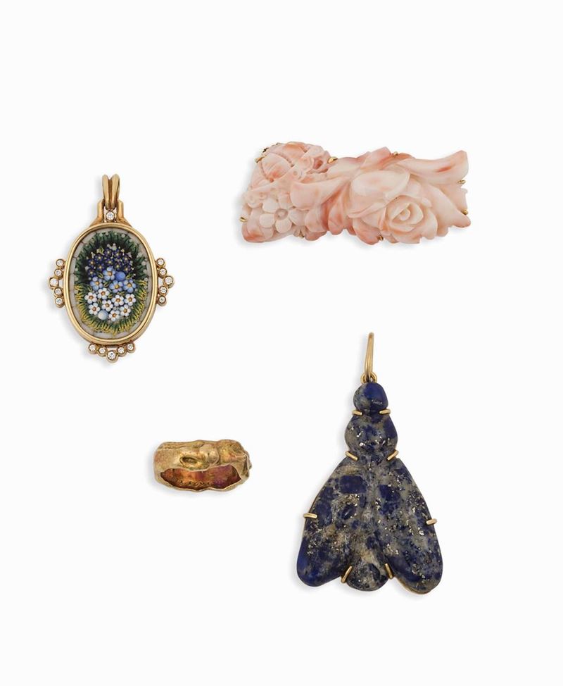 Lotto composto da due spille ed un pendente firmati Petochi ed un anello firmato Masenza  - Auction Vintage, Jewels and Bijoux - Cambi Casa d'Aste