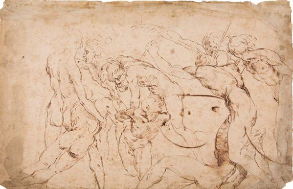 Scuola italiana del XVII secolo Disegno da Raffaello per lo studio della battaglia di Cascina