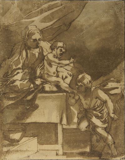 Giovanni Andrea Sirani (1610-1670) Attribuito Amadonna con Bambino e San Giovannino