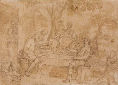 Mattia Preti (1613-1699)abramo Servito dagli Angeli Studio di Figure