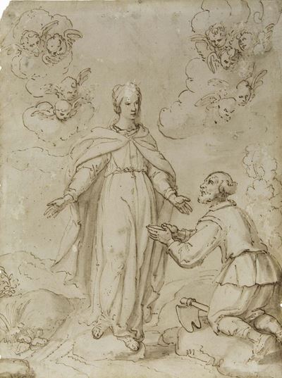 Scola Senese del XVII Secolostudio Apparizione della Vergine