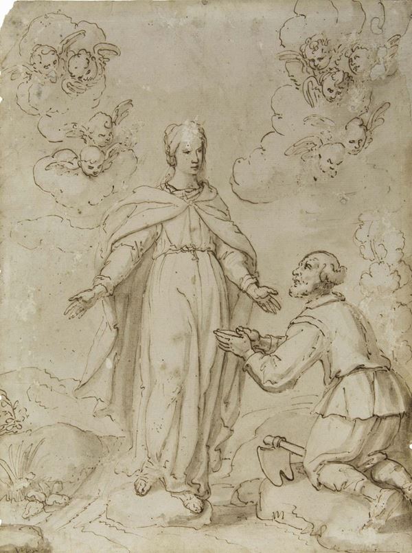Scola senese del XVII secolo Studio apparizione della Vergine