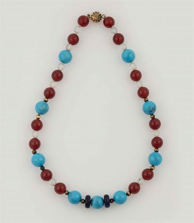 Collana con Boule di Turchese, Corniola e Cristallo di Rocca