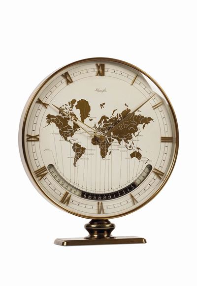 Kienzle, World Time Gilt Brass Desk Clock, Orologio in Ottone Dorato, con Ore del Mondo, Apertura...