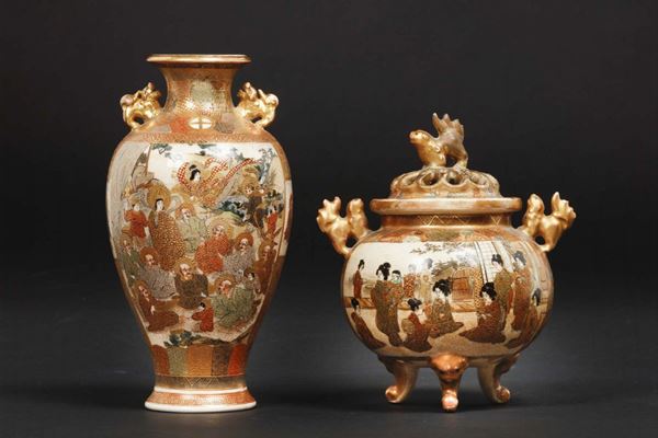 A lot made of Satsuma porcelain vase and censer, Japan, 20th century